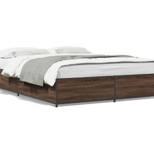 Bedframe bewerkt hout metaal bruin eikenkleur 140×200 cm Bedframe bewerkt hout metaal bruin eikenkleur 140×200 cm