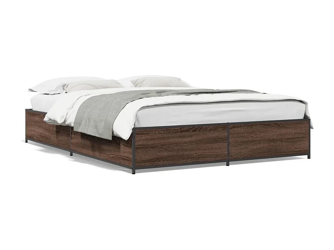 Bedframe bewerkt hout metaal bruin eikenkleur 140x200 cm