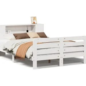 Bedframe zonder matras massief grenenhout wit 150×200 cm