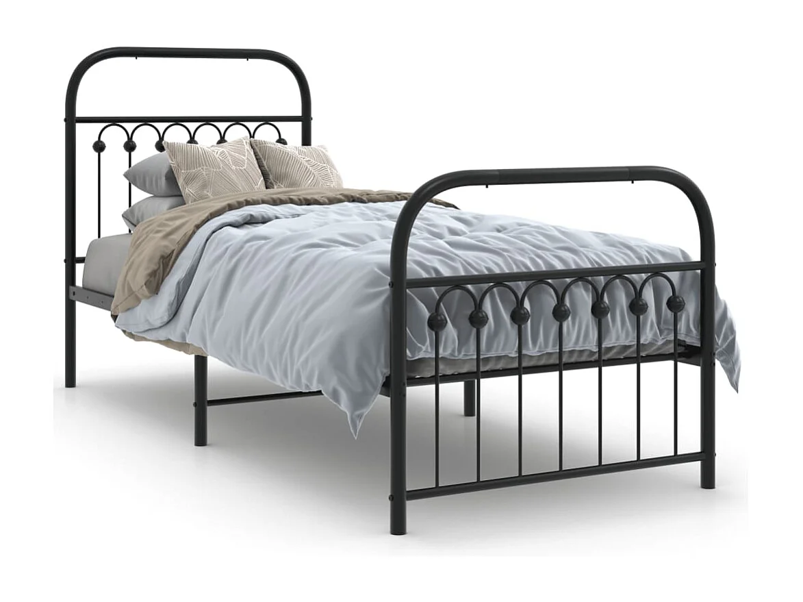 Bedframe met hoofd- en voeteneinde metaal zwart 75x190 cm