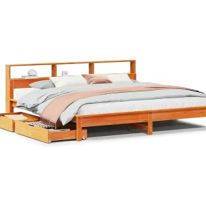 Bed met boekenkast zonder matras grenenhout wasbruin 200×200 cm Bed met boekenkast zonder matras grenenhout wasbruin 200×200 cm