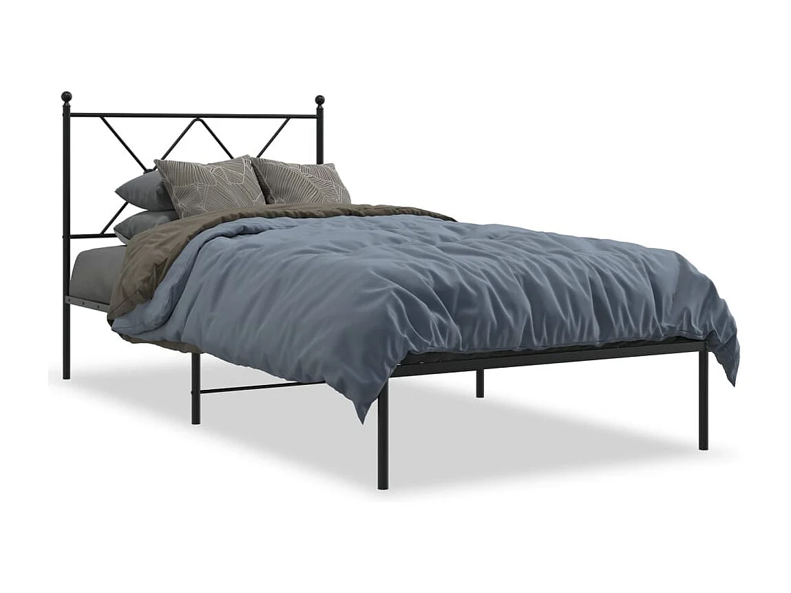 Bedframe met hoofdbord metaal zwart 90x190 cm