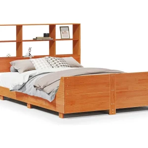 Bedframe zonder matras massief grenenhout wasbruin 150×200 cm