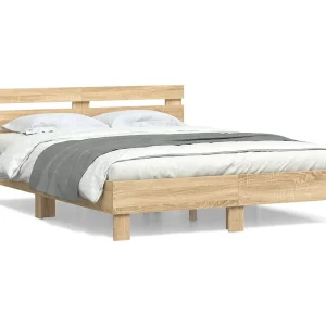 Bedframe met hoofdeinde bewerkt hout sonoma eiken 140×200 cm Bedframe met hoofdeinde bewerkt hout sonoma eiken 140×200 cm