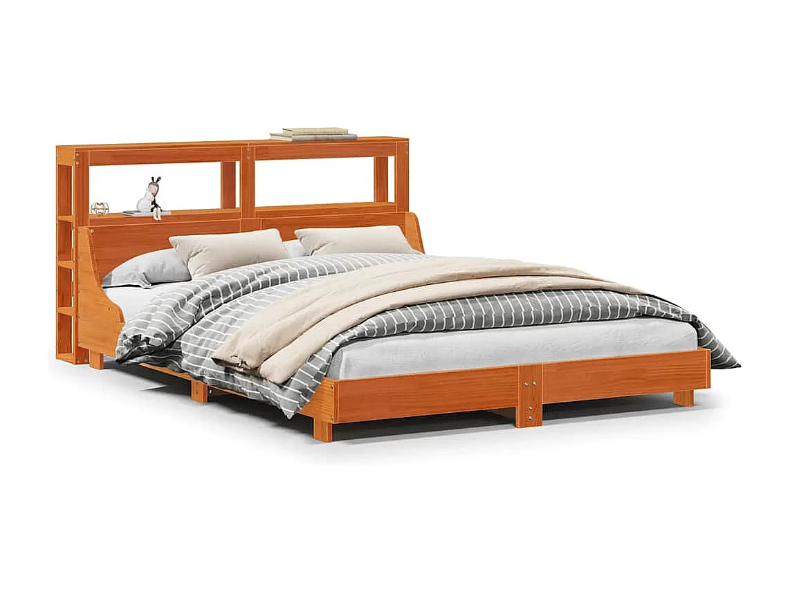 Bed met matras massief grenenhout wasbruin 140x190 cm