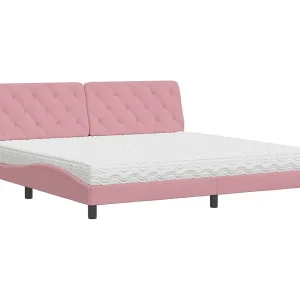 Bed met matras fluweel roze 200×200 cm Bed met matras fluweel roze 200×200 cm