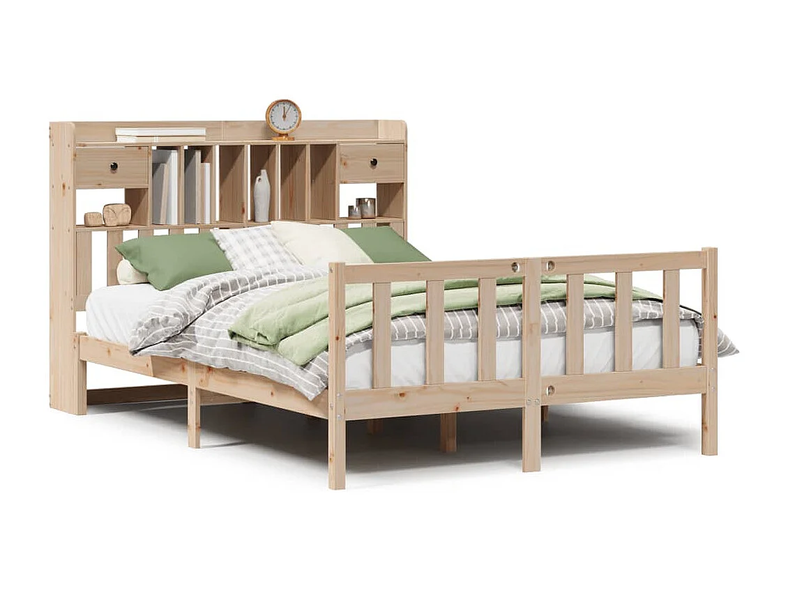 Bed met boekenkast zonder matras massief grenenhout 140x200 cm