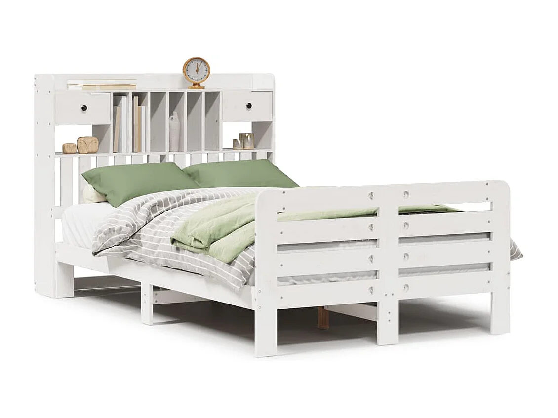 Bed met boekenkast zonder matras grenenhout wit 135x190 cm