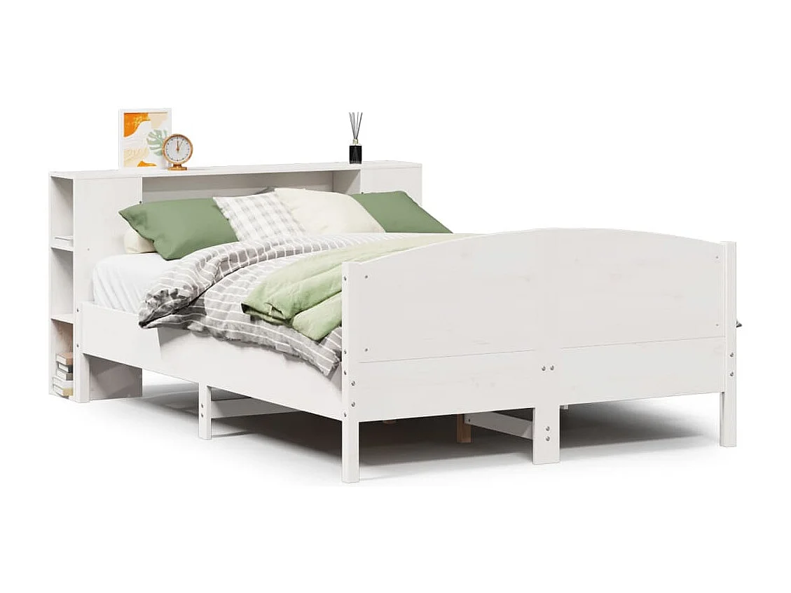 Bed met boekenkast zonder matras grenenhout wit 150x200 cm