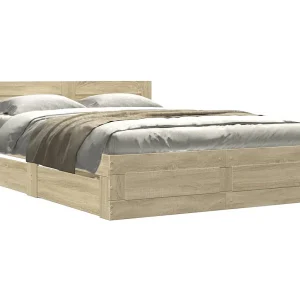 Bedframe met hoofdeinde bewerkt hout sonoma eiken 140×200 cm Bedframe met hoofdeinde bewerkt hout sonoma eiken 140×200 cm