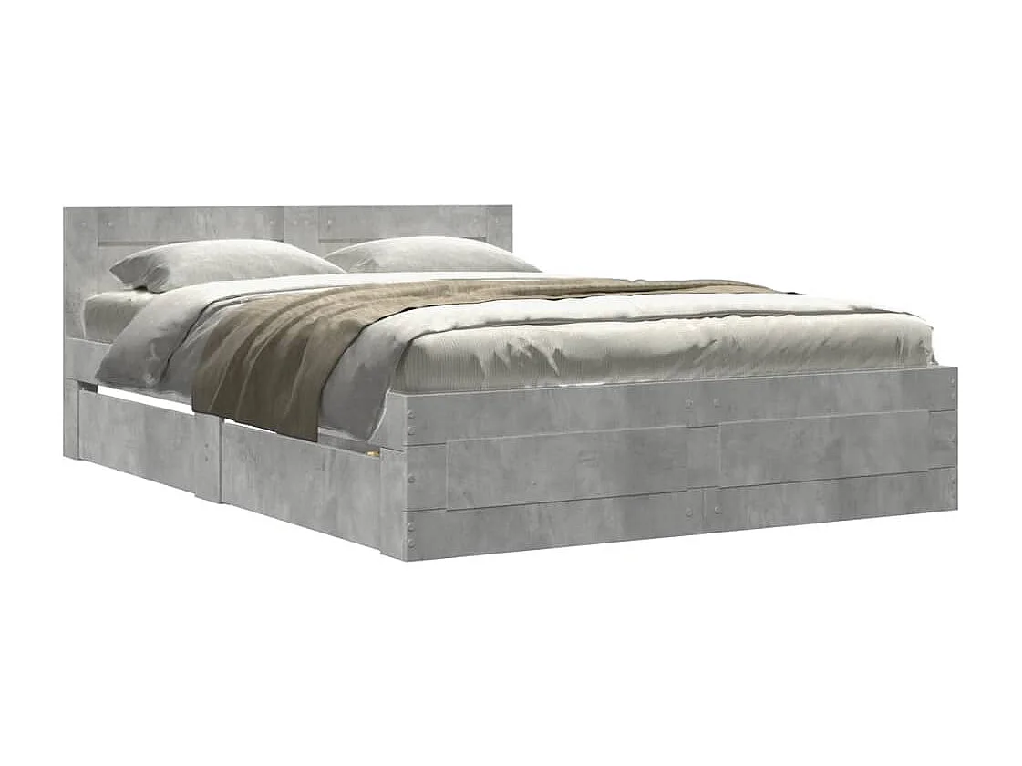 Bedframe met hoofdeinde bewerkt hout betongrijs 120x200 cm