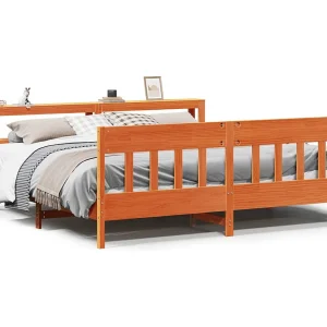 Bedframe zonder matras massief grenenhout wasbruin 200×200 cm