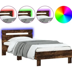 Bedframe met hoofdbord en LED gerookt eikenkleurig 90×200 cm