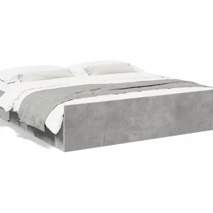 Bedframe met lades bewerkt hout betongrijs 200×200 cm Bedframe met lades bewerkt hout betongrijs 200×200 cm