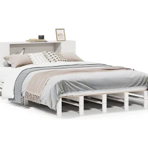 Bed met boekenkast zonder matras massief hout wit 160×200 cm Bed met boekenkast zonder matras massief hout wit 160×200 cm