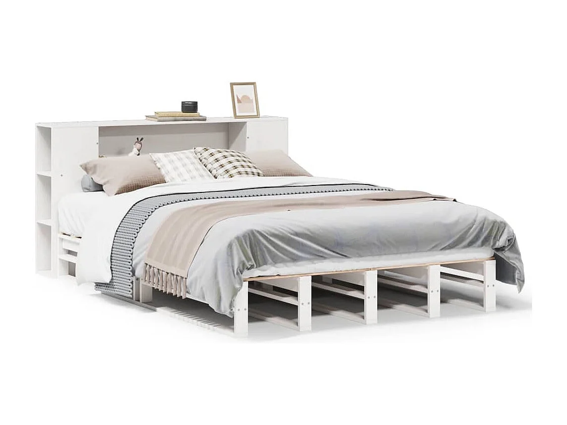 Bed met boekenkast zonder matras massief hout wit 160x200 cm