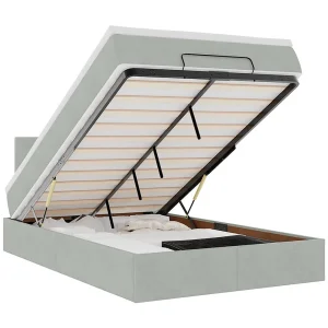 Bed poef met matras en LED's 120×190 cm fluweel lichtgrijs Bed poef met matras en LED's 120×190 cm fluweel lichtgrijs