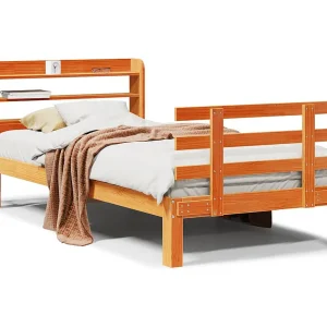 Bedframe met hoofdbord massief grenenhout wasbruin 100×200 cm Bedframe met hoofdbord massief grenenhout wasbruin 100×200 cm