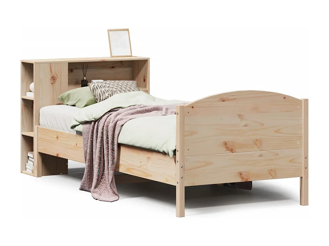 Bed met boekenkast zonder matras massief grenenhout 75x190 cm