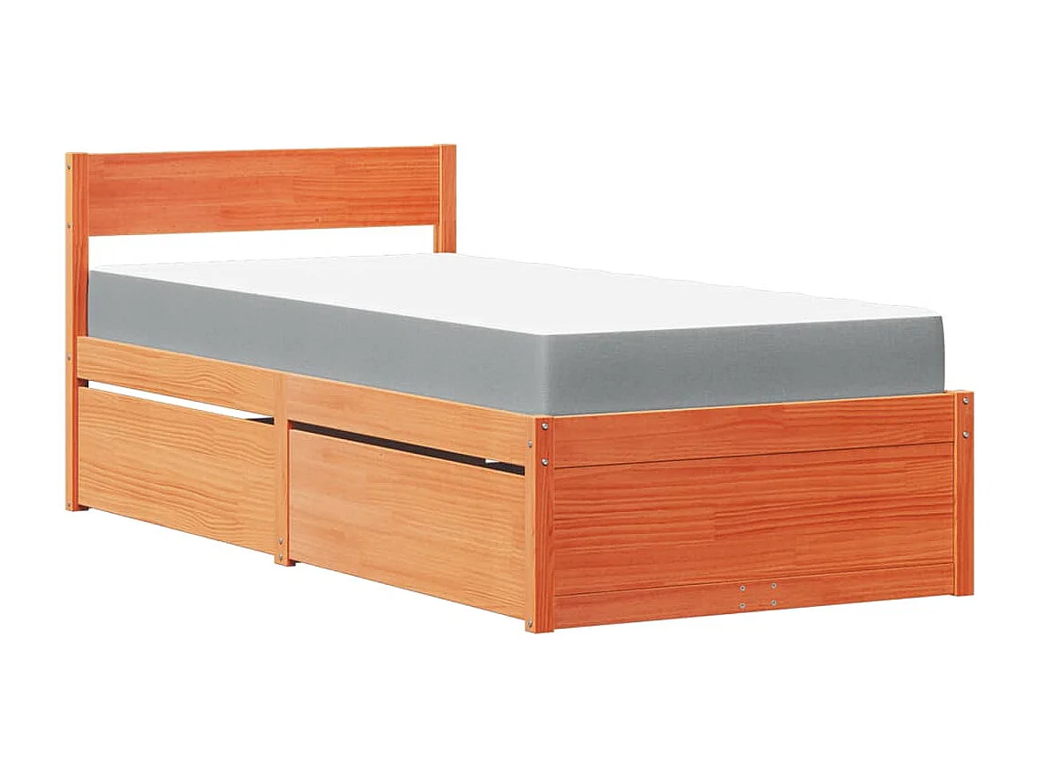 Bed met lades en matras massief grenenhout wasbruin 90x200 cm