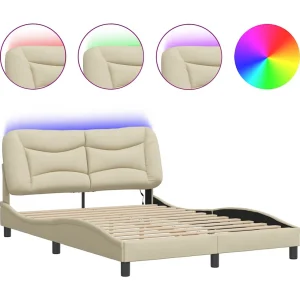 Bedframe met LED zonder matras "Hvar" 140×190 cm stof crème Bedframe met LED zonder matras "Hvar" 140×190 cm stof crème