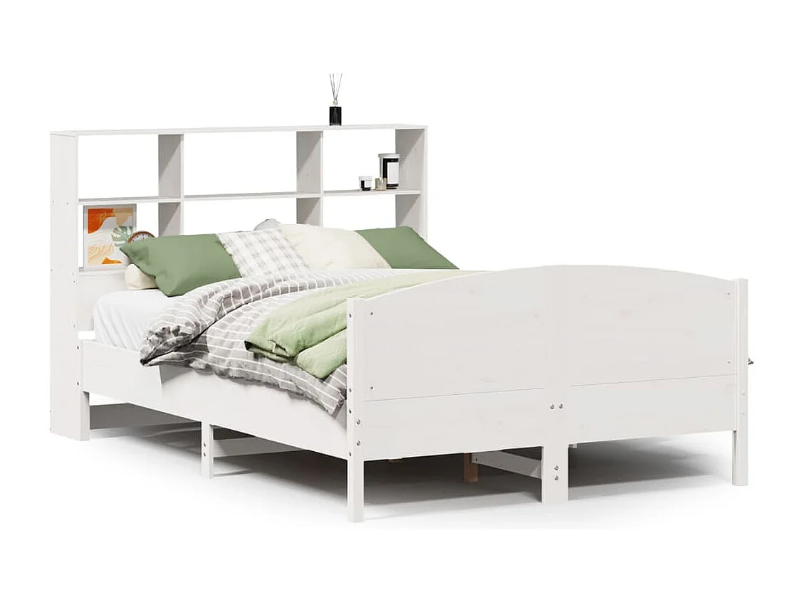 Bed met boekenkast zonder matras grenenhout wit 140x190 cm