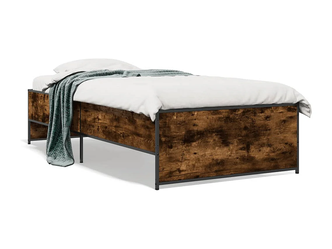 Bedframe bewerkt hout en metaal gerookt eikenkleurig 75x190 cm