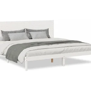 Bedframe extra lang zonder matras massief hout wit 200×210 cm Bedframe extra lang zonder matras massief hout wit 200×210 cm