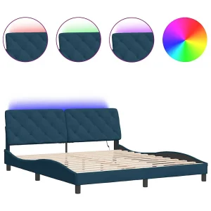 Bedframe met LED zonder matras fluweel blauw 180×200 cm Bedframe met LED zonder matras fluweel blauw 180×200 cm