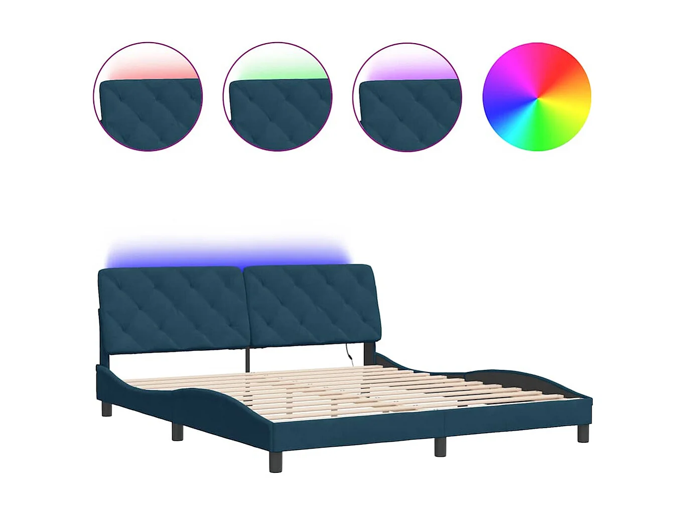 Bedframe met LED zonder matras fluweel blauw 180x200 cm