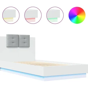 Bedframe met hoofdbord en LED-verlichting wit 75×190 cm