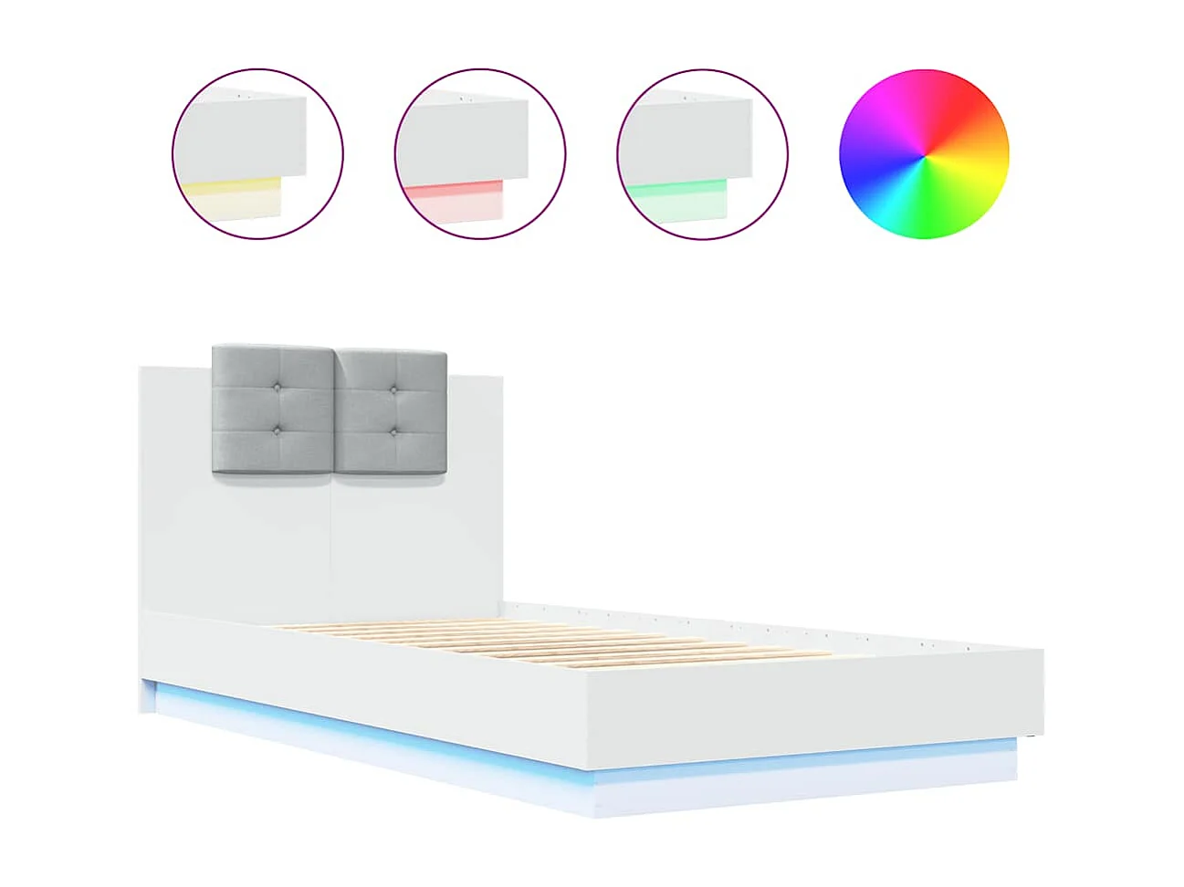 Bedframe met hoofdbord en LED-verlichting wit 75x190 cm