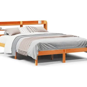 Bedframe met hoofdbord grenenhout wasbruin 140×200 cm Bedframe met hoofdbord grenenhout wasbruin 140×200 cm
