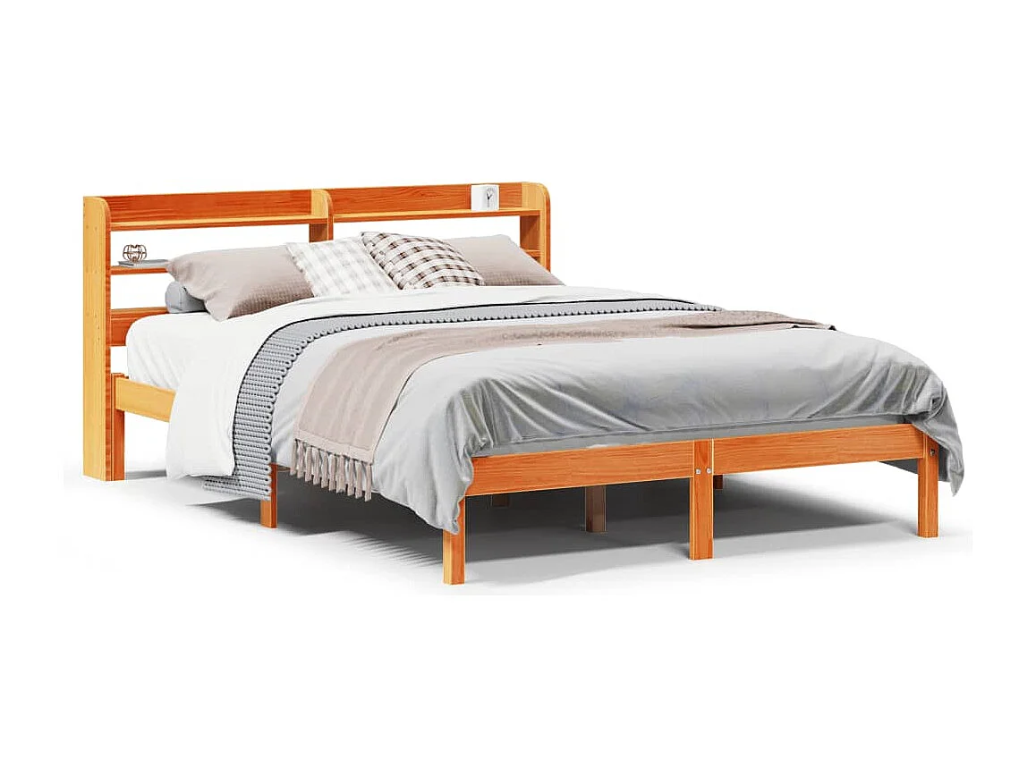 Bedframe met hoofdbord grenenhout wasbruin 140x200 cm