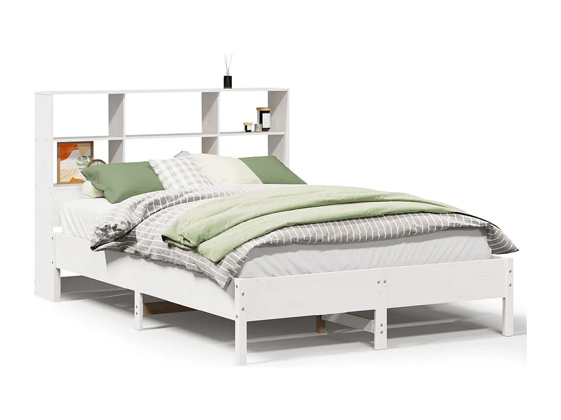 Bed met boekenkast zonder matras grenenhout wit 160x200 cm