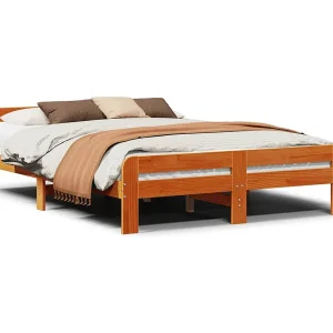 Bedframe zonder matras massief grenenhout wasbruin 150×200 cm Bedframe zonder matras massief grenenhout wasbruin 150×200 cm
