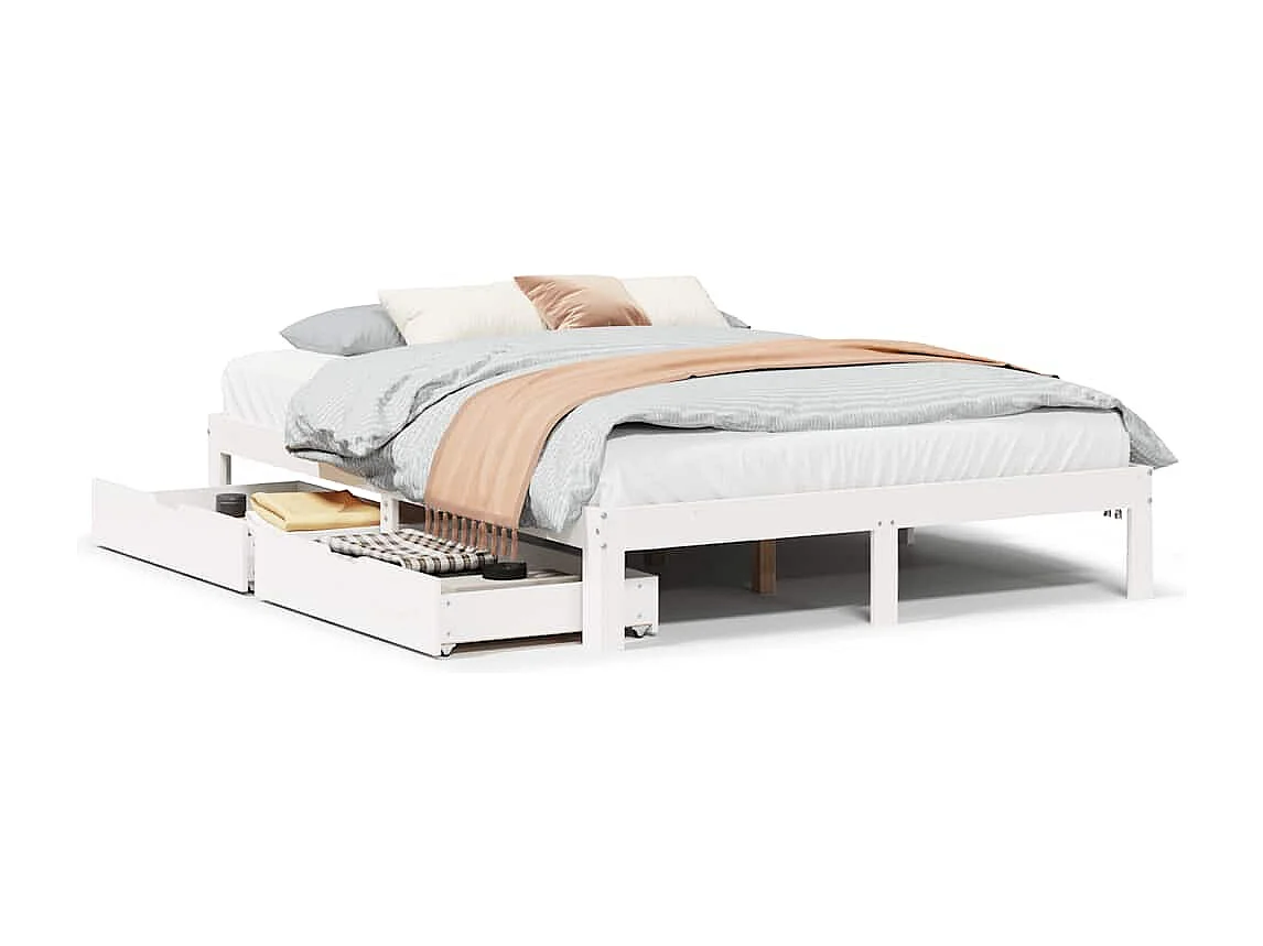 Bedframe met lades massief grenenhout wit 140x200 cm