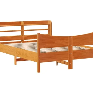 Bedframe met hoofdbord massief grenenhout wasbruin 140×190 cm Bedframe met hoofdbord massief grenenhout wasbruin 140×190 cm