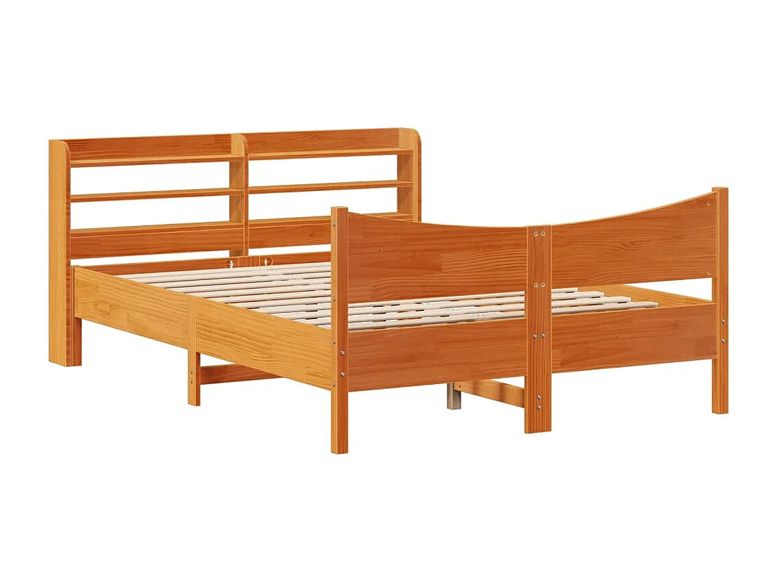 Bedframe met hoofdbord massief grenenhout wasbruin 140x190 cm