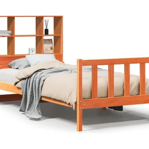 Bed met boekenkast zonder matras massief hout wasbruin 75x190cm Bed met boekenkast zonder matras massief hout wasbruin 75x190cm