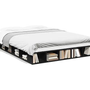 Bedframe bewerkt hout zwart 160×200 cm Bedframe bewerkt hout zwart 160×200 cm