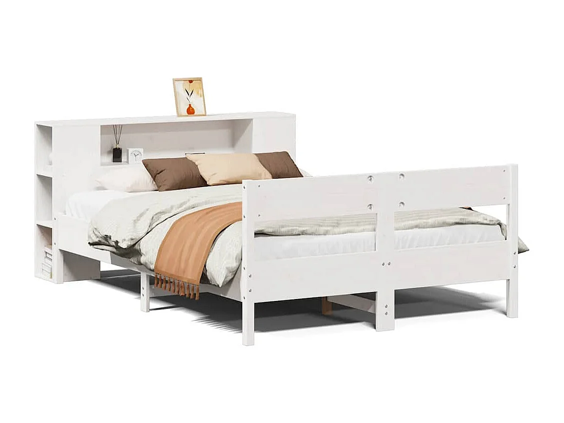 Bed met boekenkast zonder matras grenenhout wit 160x200 cm