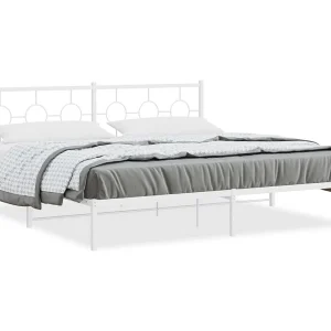 Bedframe met hoofdbord metaal wit 193×203 cm Bedframe met hoofdbord metaal wit 193×203 cm