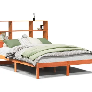 Bed met boekenkast zonder matras grenenhout wasbruin 120×200 cm