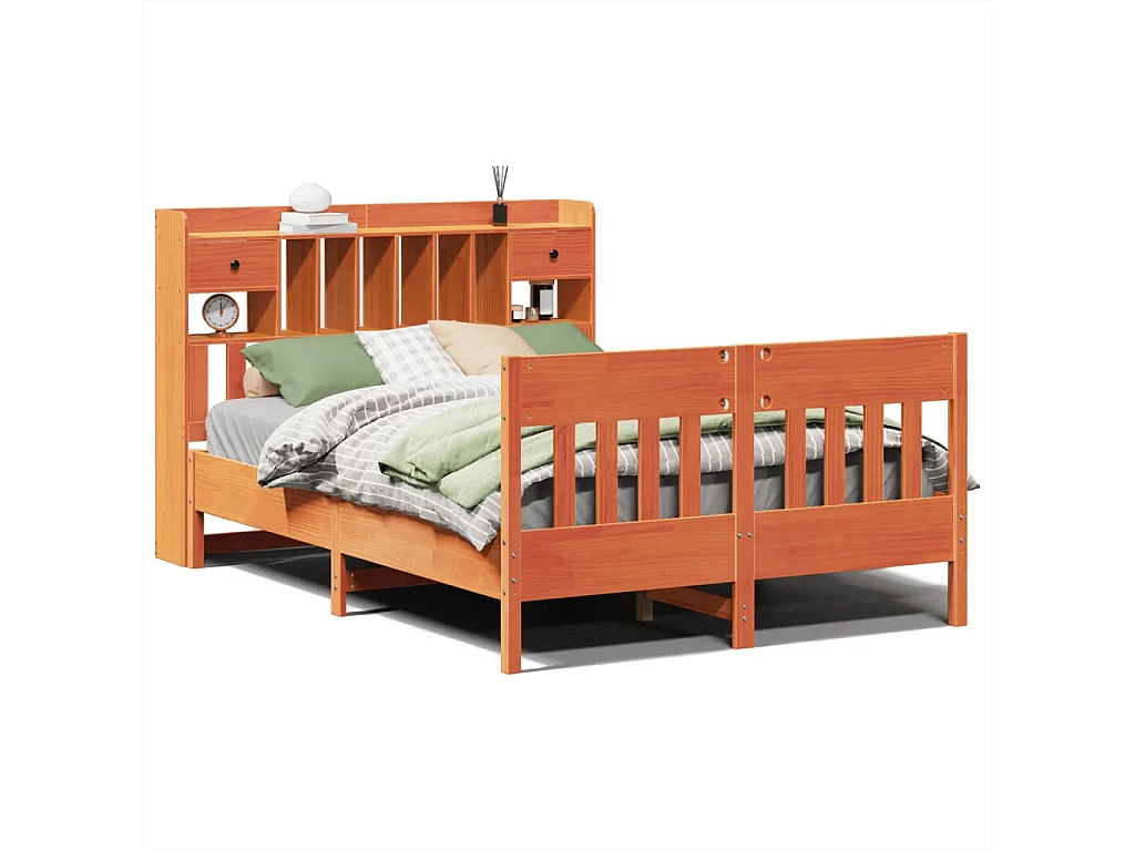 Bed met matras massief grenenhout wasbruin 140x190 cm