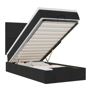 Bed poef met matras en LED's 80×200 cm stof zwart Bed poef met matras en LED's 80×200 cm stof zwart