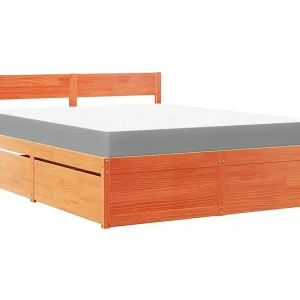 Bed met lades en matras massief grenenhout wasbruin 140×200 cm Bed met lades en matras massief grenenhout wasbruin 140×200 cm