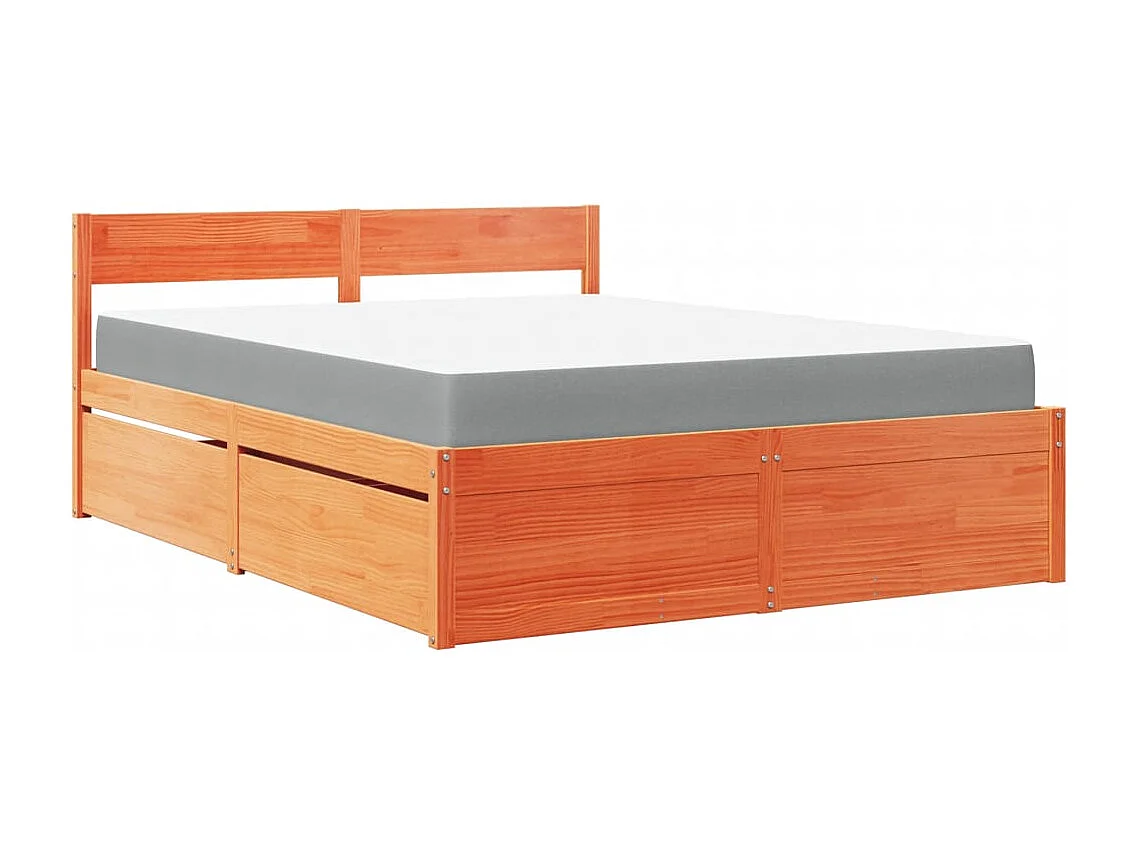 Bed met lades en matras massief grenenhout wasbruin 140x200 cm