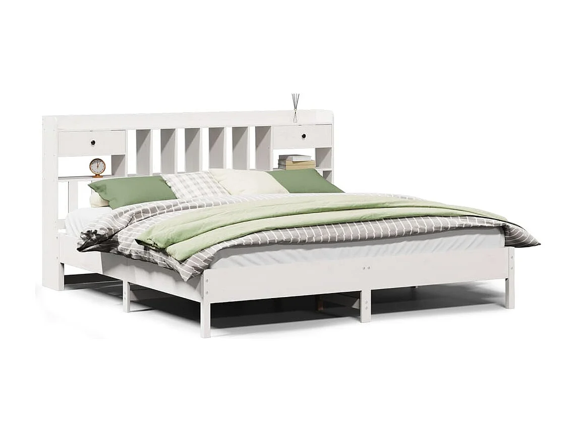 Bed met boekenkast zonder matras grenenhout wit 180x200 cm