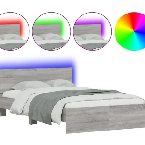 Bedframe met hoofdeinde en LED grijs sonoma eiken 120×190 cm Bedframe met hoofdeinde en LED grijs sonoma eiken 120×190 cm